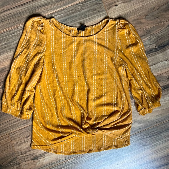 XS Mustard Stripe Top with Front Knot - Picture 1 of 5